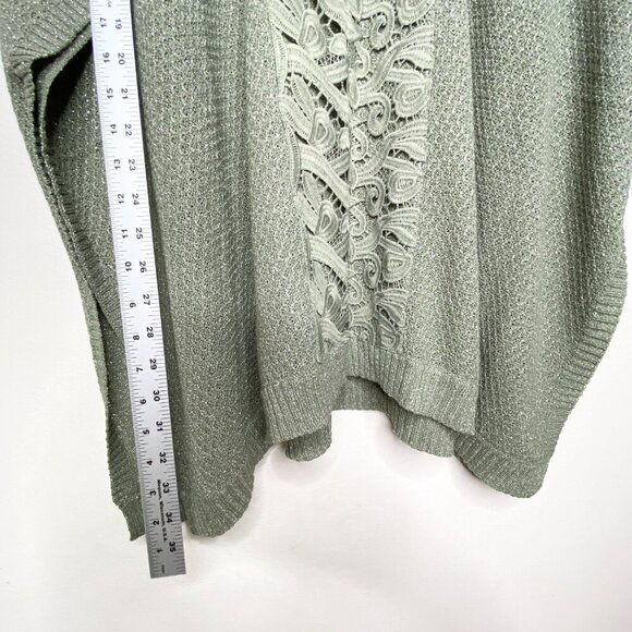 NWT Chico's Lucy Lace Body Poncho Sweater Green Gold Metallic Open Front L/XL - Picture 13 of 13